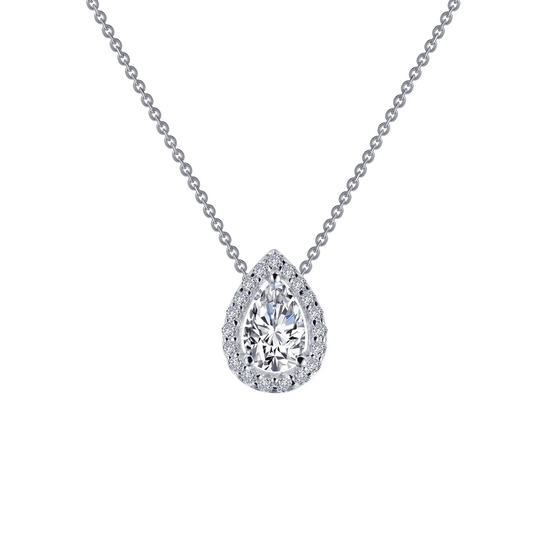 LAFONN Sterling Silver Pear Halo Necklace | Lab-Grown Diamond Simulated Pendant