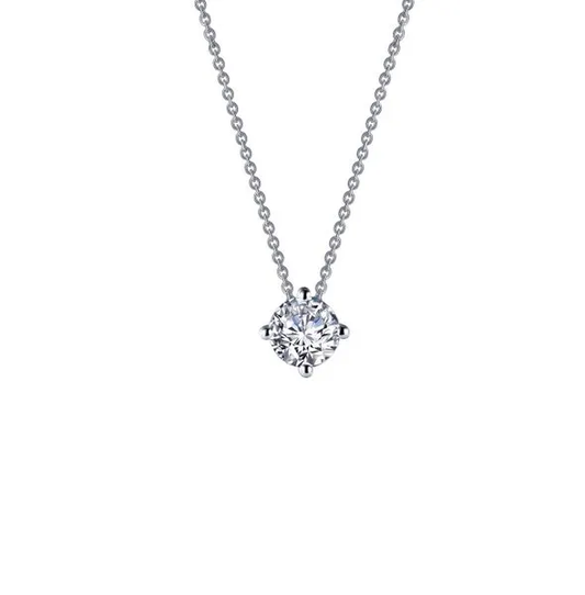 LAFONN Lab-Grown Diamond Solitaire Pendant Necklace in Platinum-Bonded Sterling Silver