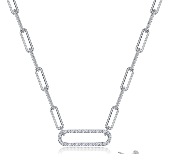 LAFONN Lab-Grown Diamond Paperclip Link Necklace in Sterling Silver