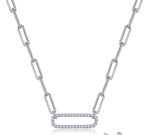 LAFONN Lab-Grown Diamond Paperclip Link Necklace in Sterling Silver