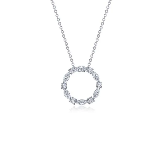 LAFONN Sterling Silver Circle Necklace | Lab-Grown Diamond Simulated Halo Pendant (20")