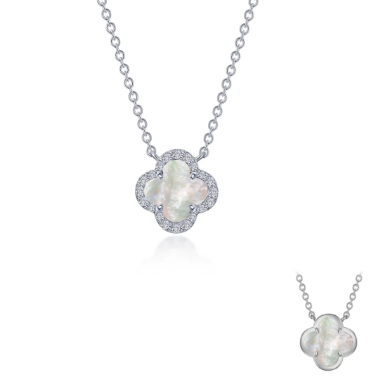 LAFONN Mother of Pearl & Lab-Grown Diamond Clover Necklace in Sterling Silver