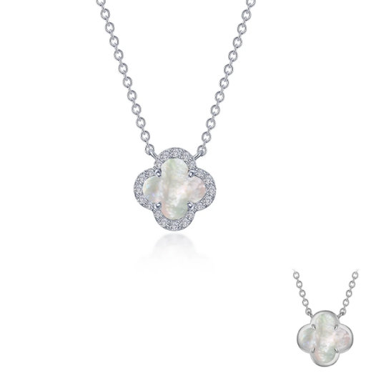LAFONN Mother of Pearl & Lab-Grown Diamond Clover Necklace in Sterling Silver