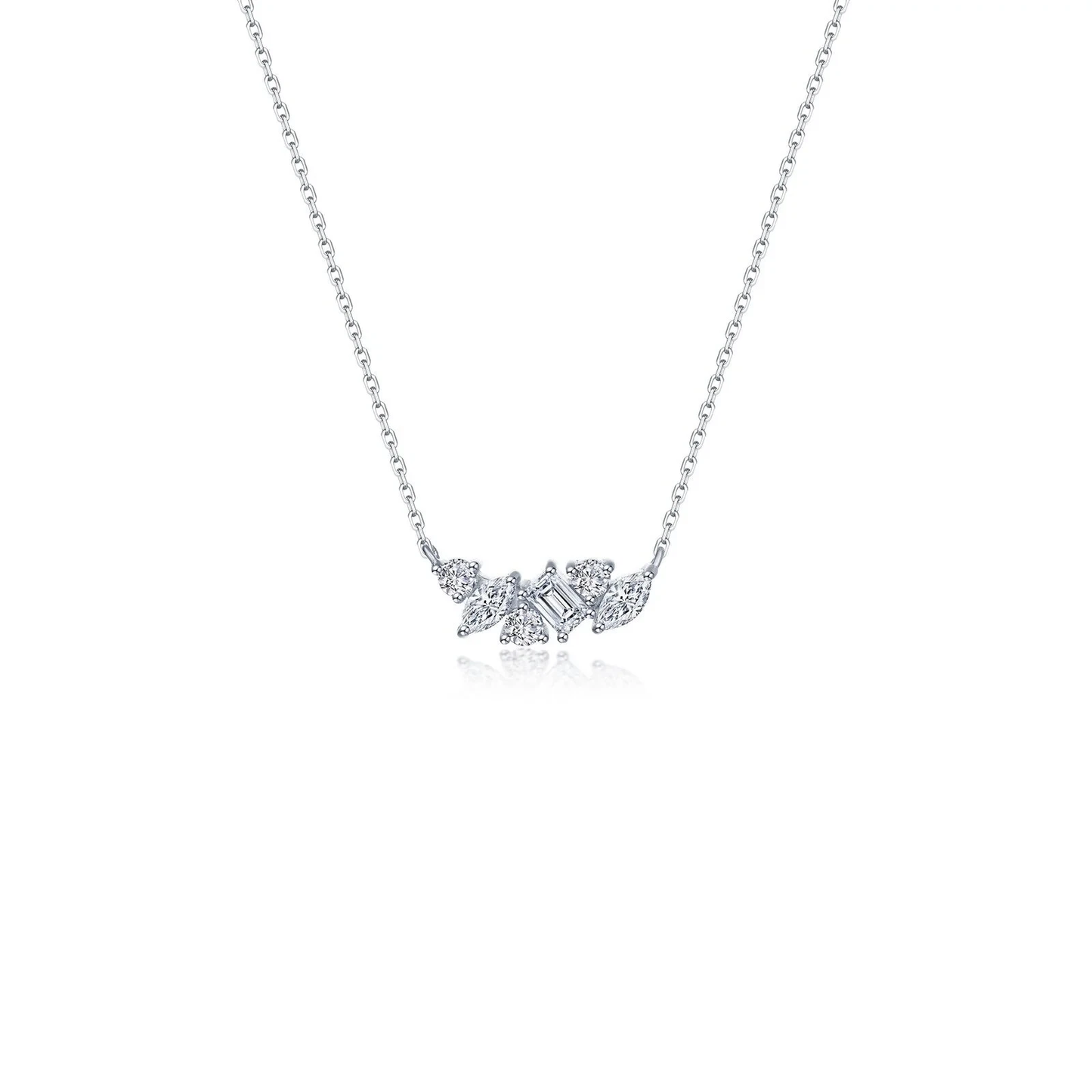 LAFONN Sterling Silver Lab-Grown Diamond Cluster Necklace | Mixed-Cut Elegant Pendant (18")