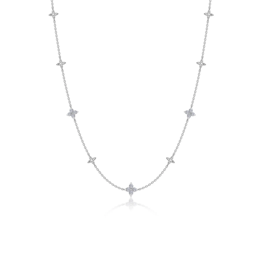 LAFONN Sterling Silver Lab-Grown Diamond Flower Station Necklace | Delicate 20" Layering Piece