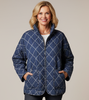 Navy Diamond Stitch Quilted Jacket – Lightweight Transitional Everyday Coat