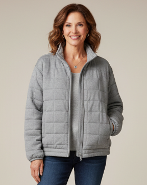 Everyday Lightweight Quilted Zip Jacket – Versatile Gray Outerwear