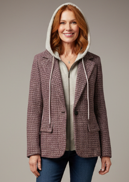 Urban Chic Layered Tweed Blazer with Built-In Hood