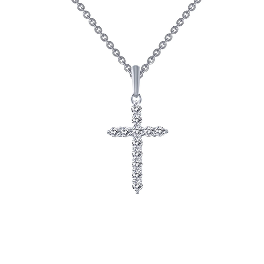 LAFONN Sterling Silver Lab-Grown Diamond Cross Pendant Necklace | Classic 18"