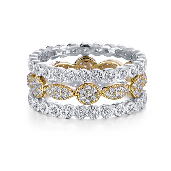 LAFONN Lab-Grown Diamond Stackable Ring Set | Sterling Silver & Gold-Tone Trio Bands