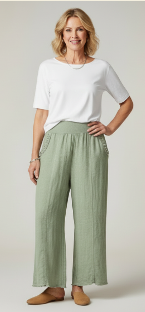 Coastal Breeze Wide Leg Pants – Lightweight Elastic Waist Travel Trousers