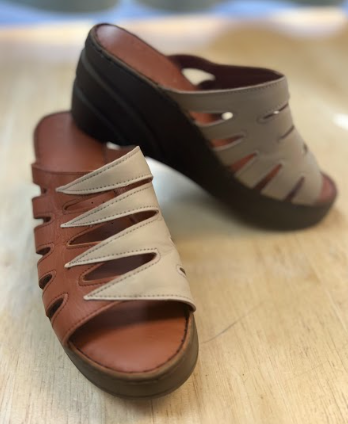 Two-Tone Leather Comfort Wedge Slide Sandals