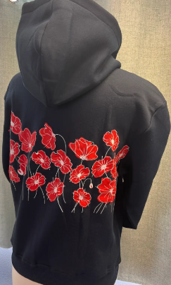 Poppy Floral Embroidered Zip Hoodie – Casual Cotton Sweatshirt