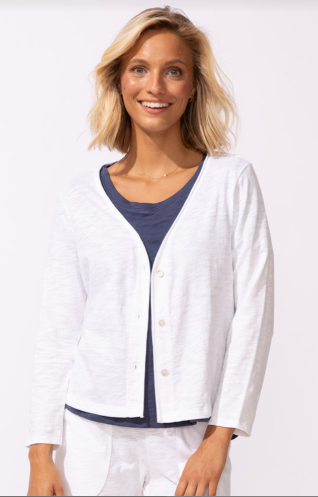 White Relaxed Cotton Cardigan Jacket | Lightweight Essential Layer