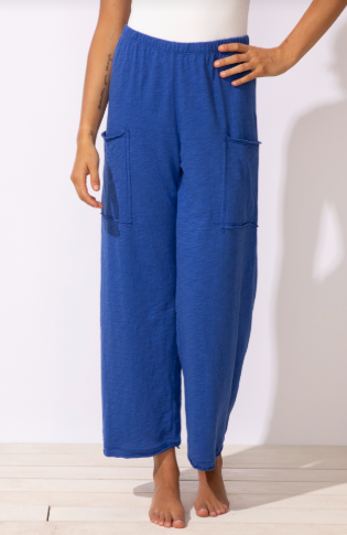 Sky Blue Relaxed Pull-On Cargo Pants | Soft Knit Resort Trousers