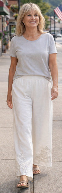 Lila Embroidered Linen-Blend Wide Leg Pants – Relaxed Pull-On Trousers