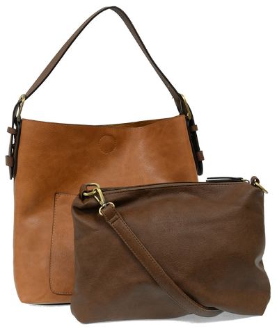 Two-Tone 2-in-1 Convertible Shoulder Bag & Crossbody Pouch Set-Hazelnut/Coffee