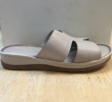 Taupe Leather Cutout Comfort Slide Sandals | Cushioned Summer Slides