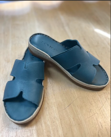 Blue Leather Comfort Slide Sandals with Cutout Detail
