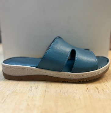 Blue Leather Comfort Slide Sandals with Cutout Detail
