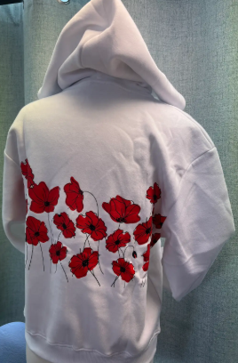 Poppy Floral Embroidered Zip Hoodie – Casual Cotton Sweatshirt
